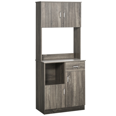 HOMCOM Kitchen Pantry Cabinet with Microwave Stand, Gray