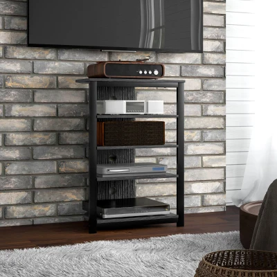 HOMCOM TV Stand with Storage Shelves, Steel Frame, Black