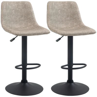 HOMCOM Adjustable Counter Height Bar Stools Set of 2, 360° Swivel Kitchen Counter Stools With Backs, Vintage Leather, Beige