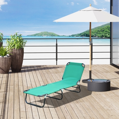 Outsunny Outdoor Folding Lounge Chair, Steel Tanning Chair with Reclining Back, Breathable Mesh for Beach, Yard, Patio, Green