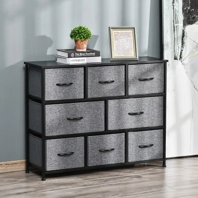 HOMCOM 8-Drawer Fabric Dresser, Steel Frame Storage Unit, Dark Gray