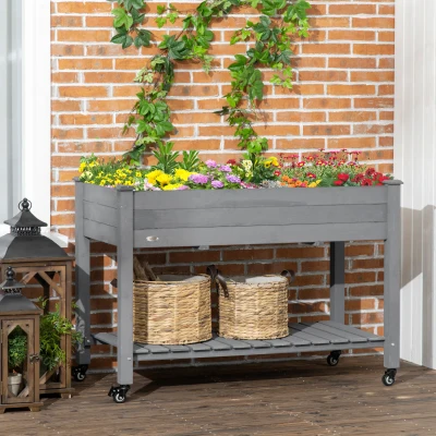 Outsunny 47" Raised Garden Bed, Wooden Planter Box with Wheels