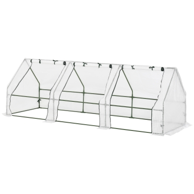 Outsunny 9' x 3' x 3' Outdoor Mini Greenhouse, Portable Tunnel Greenhouse with Large Zipper Doors and PE Cover for Garden, White