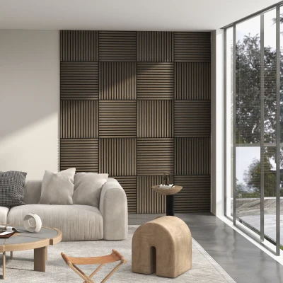 HOMCOM 24"x24" Wood Acoustic Wall Panels, 4 Pack, Brown