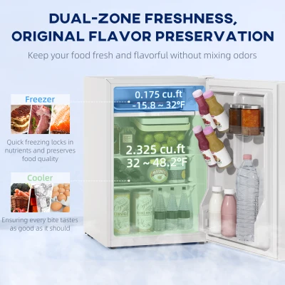 HOMCOM 2.5 Cu.Ft Mini Fridge with Freezer, Reversible Door, White
