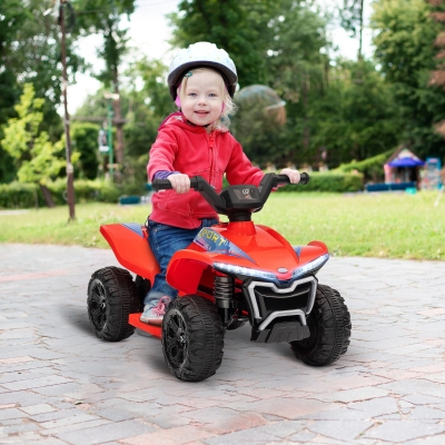 Qaba Kids ATV, 6V Battery Powered Electric Vehicle with Headlights, Music, Forward/Reverse Switch for 18-36 Months, Red