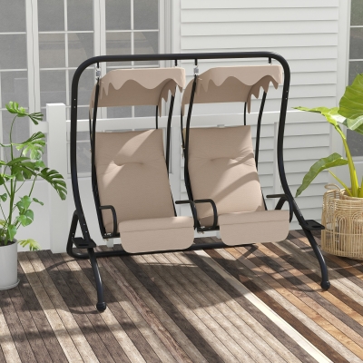 Outsunny 2-Seater Outdoor Porch Swing with Canopy, Patio Swing Chair for Garden, Poolside, Backyard, Beige