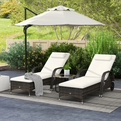 Chaise Lounge Set 76.8" L x 26.4" W x 38.2" H Mixed Brown and Cream White