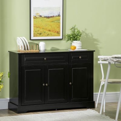 HOMCOM Modern Sideboard Cabinet, Buffet Cabinet with 2 Drawers and Adjustable Shelves, Buffets Tables for Dining Room, Black