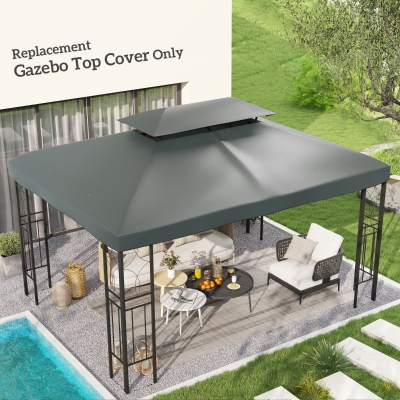 Outsunny 13' x 10' Gazebo Replacement Canopy 2 Tier Top UV Cover Pavilion Garden Patio Outdoor, Deep Grey (TOP ONLY)