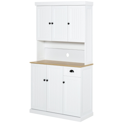 HOMCOM 71" Kitchen Pantry Buffet with Hutch Storage Cabinet Microwave Oven Stand with Drawer, White, Oak