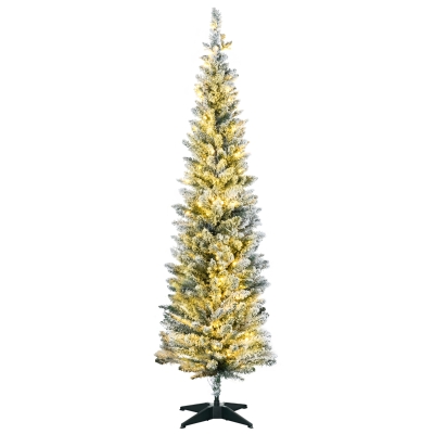 HOMCOM 6ft Slim Pencil Christmas Tree with LED Lights, Green