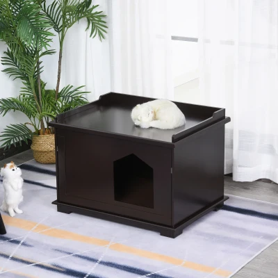PawHut Wooden Cat Litter Box Enclosure, Brown End Table