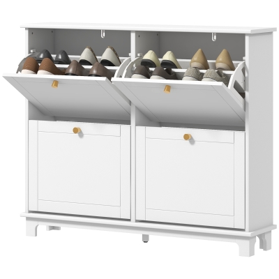 HOMCOM Modern Shoe Storage Cabinet, Narrow Shoe Cabinet with 4 Flip Drawers, Adjustable Shelves, 5 Legs for Entryway, White