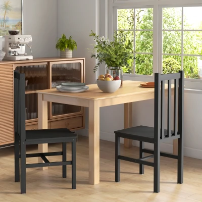 HOMCOM Farmhouse Pine Wood Dining Chairs, Set of 2, Black