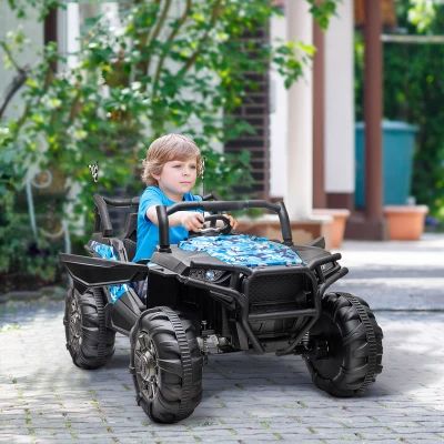 Aosom 12V Kids Ride On UTV Truck, Bluetooth, Camo Blue