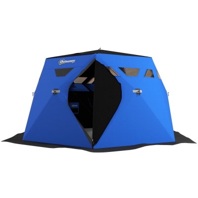 Outsunny 4 Person Insulated Ice Fishing Shelter, Pop-Up Portable Ice Fishing Tent with Carry Bag and Two Doors for -22℉, Blue