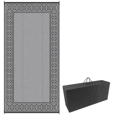 Outsunny Portable Outdoor Rug with Carrying Bag, 9' x 18' Reversible Mat, Waterproof Plastic Straw RV Rug for Backyard, Deck, Picnic, Beach, Camping, Black and Grey
