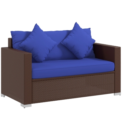 Outsunny Wicker Loveseat, 2-Seater Patio Couch with Cushions, Blue