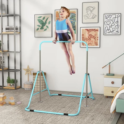 Qaba Adjustable Height Folding Gymnastics Bar for Kids, Green
