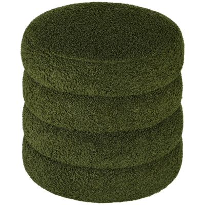 HOMCOM Round Upholstered Ottoman, Teddy Fleece Foot Stool, Green