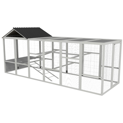 PawHut Chicken Coop Run for 6-10 Chickens, 141.75"x48"x61", Gray