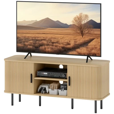 HOMCOM TV Stand Cabinet for TVs up to 55 Inches, TV Unit with Storage Shelves and Cabinets for Living Room, Oak Tone