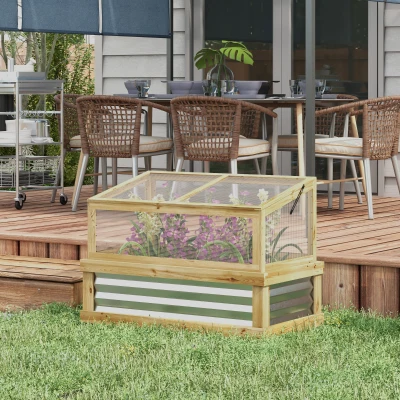 Outsunny Wooden Raised Garden Bed with Lean-to Greenhouse, 41" x 22.5"