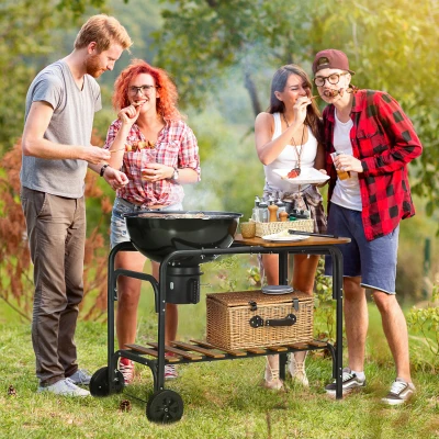 Outsunny 21" Charcoal Grill BBQ with Rolling Table, Black