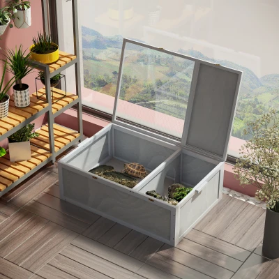PawHut 37" Wooden Tortoise House, Gray Reptile Enclosure