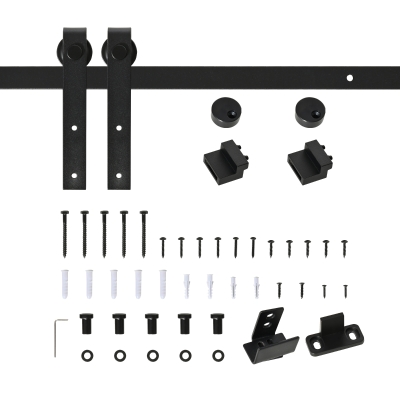 HOMCOM 6FT Mini Barn Door Hardware Kit, Sliding Barn Door Cabinet Hardware Kit for 19.7" Wide Door, Black