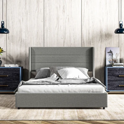 HOMCOM Full Bed Frame with Storage Drawers & Headboard, Gray