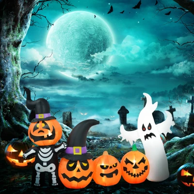 HOMCOM 7.5ft Inflatable Halloween Pumpkin Ghost Family, LED