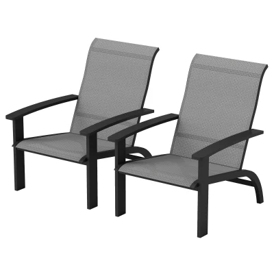 Outsunny 2 Pieces Outdoor Adirondack Chairs Muskoka Chairs with Aluminum Frame, Mesh Seat, High Back for Garden, Deck, Dark Grey