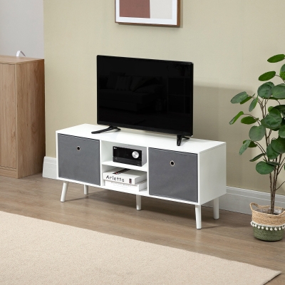 HOMCOM Modern TV Stand Cabinet with Foldable Drawers and Shelves for Living Room, Bedroom, White