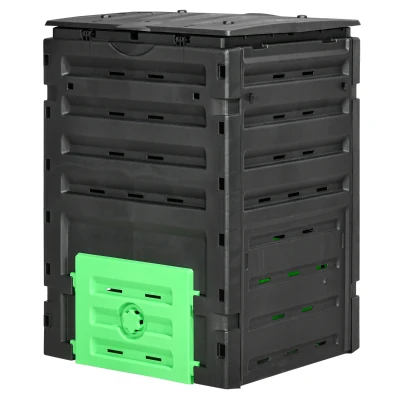 Outsunny Compost Bin, Garden Composter with 80 Vents and 2 Sliding Doors, 120 Gallon (450L), Black