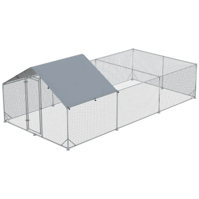 PawHut 19.7' x 9.8' Metal Chicken Run with Waterproof and Anti-UV Cover