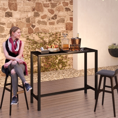 Outsunny Bar Height Outdoor Table, 48" Metal Patio Bar Table with Slatted Top for Hot Tub, Backyard, Poolside, Black