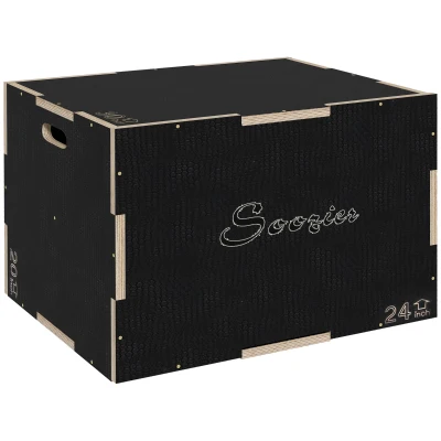 Soozier 30/24/20 In Wooden Plyometric Jump Box with Handle Openings for Home Gym Workout Training