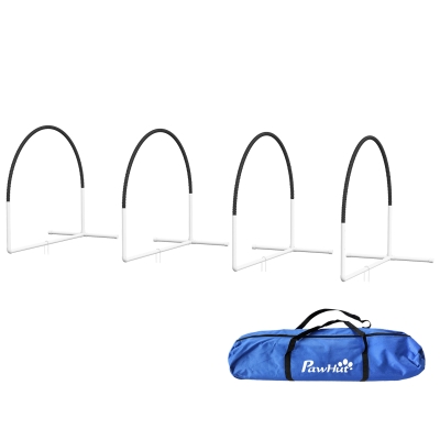 PawHut Dog Agility Kit Pet Obstacle Course Training Equipment Outdoor with Weave Poles, Carry Bag, Black