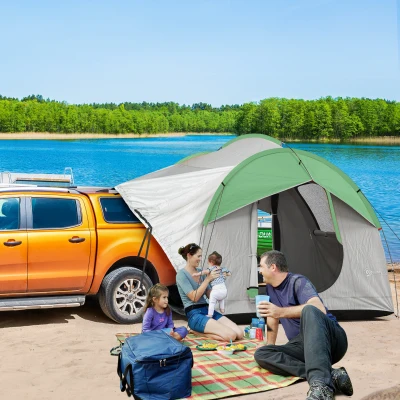 Outsunny Waterproof SUV Tent for 5-6 Person Camping, Gray/Green