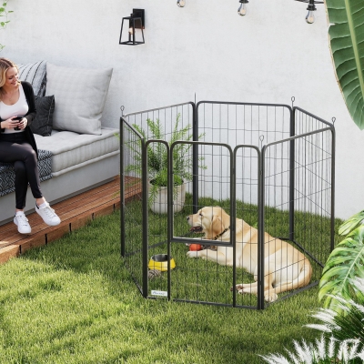 PawHut 6 Panels Heavy Duty Dog Playpen Outdoor Indoor with Door & Strap, 39" Height Portable & Foldable Pet Playpen