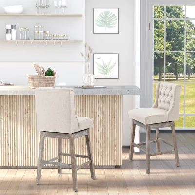 HOMCOM 30" Swivel Bar Stools Set of 2, Tufted Bar Chairs, Beige