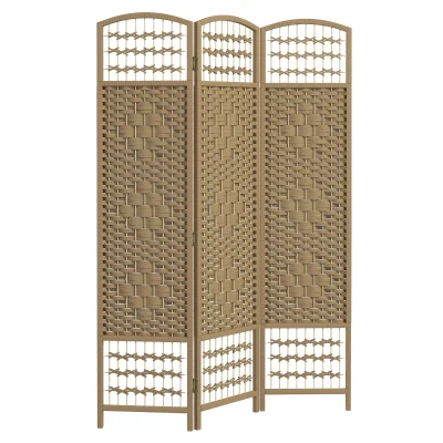 HOMCOM 3 Panel Folding Room Divider, Portable Privacy Screen, Wave Fiber Room Partition for Home Office, Natural