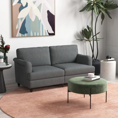 HOMCOM Modern 3-Seater Linen Fabric Sofa, 71" with Wood Legs, Gray