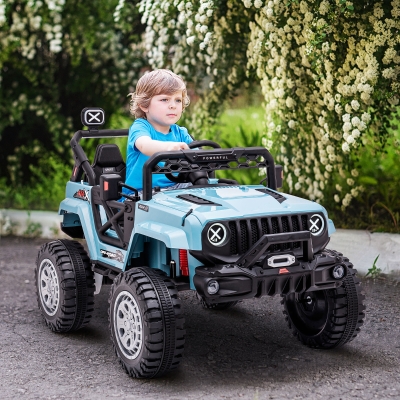 Aosom 12V Kids Ride-on Truck, Battery Operated Kids Car with Remote Control, Led Lights, Electric Ride on Toy with Spring Suspension, Music, Horn, 3 Speeds, Blue