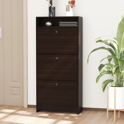 HOMCOM Slim Shoe Rack with 3 Fold-Out Drawers, Espresso