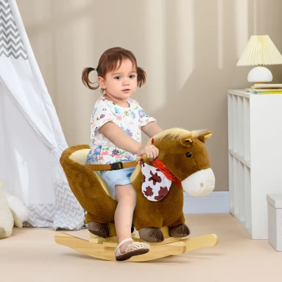 Qaba Plush Baby Rocking Horse with Sound, Brown