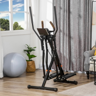 Soozier Gazelle Glider Air Walker Exercise Machine Elliptical Trainer with Four Resistance Levels, LCD Monitor, Heart Rate Sensor, Two Wheels