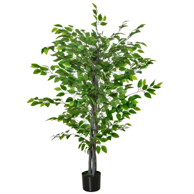 HOMCOM 4.5ft Ficus Artificial Plant with Realistic Leaves, Potted Fake Tree for Home Office Indoor Decor, Green